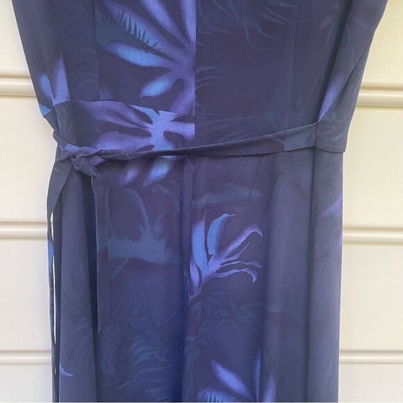 Vintage Dana Buchman 100% Silk Short Sleeve Wrap Midi Dress Dark Blue 16 - Picture 6 of 10